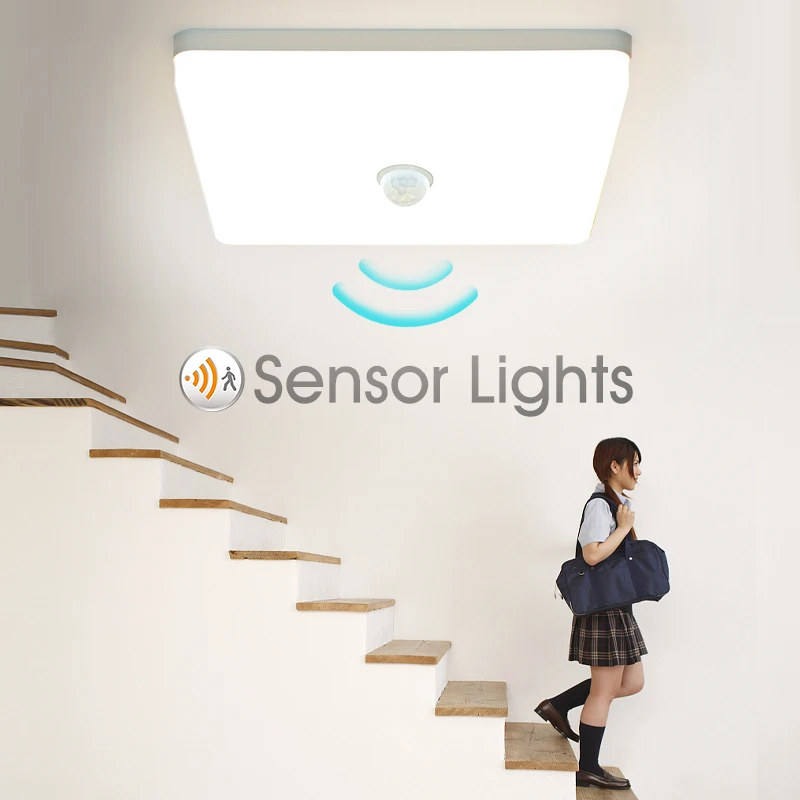$13.36 Square LED Ceiling Lamp PIR Motion Sensor Cold white Warm white 18W 24W 36W 220V 110V Smart Ceiling Lights For Foyer Hallways