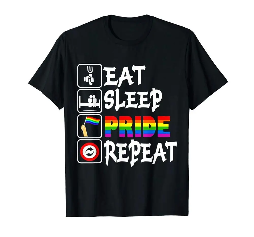 

Забавная футболка с надписью Eat Sleep Pride Repeat, подарок, ЛГБТ гордость, брендовая мужская модная рубашка с коротким рукавом, Мужская футболка с п...