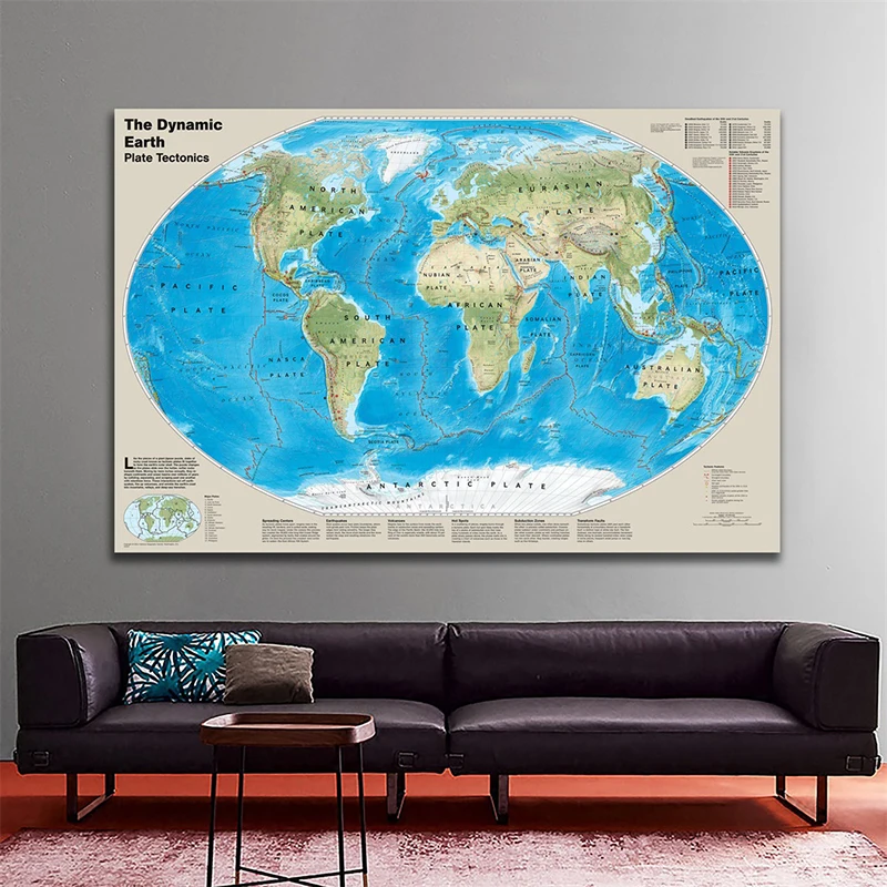 

150x225cm The Dynamic Earth Plate Tectonics World Map Posters and Prints Wall Art Picture Canvas Paintings for Home Decoration
