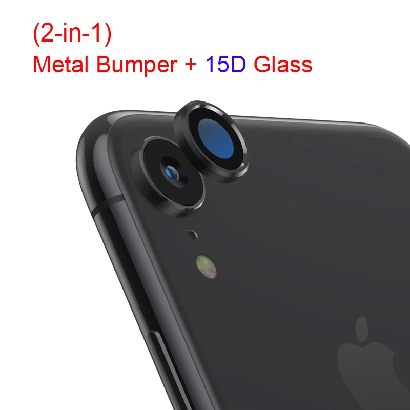 Защитная пленка для задней камеры для iPhone XR 11 Pro Max iPhoneX R X S XS из закаленного стекла, металлическое защитное кольцо для задней линзы - Цвет: Black and 15D