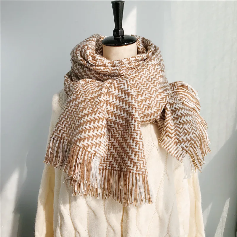 Женский зимний шарф 2019 теплые шерстяные шарфы кашемировые повседневные в клетку