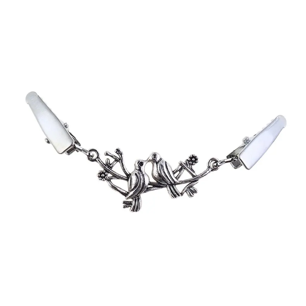 Korean Version Of The Simple Personality Alloy Bird Shape Open Clips Wild Sweater Clip Clothing Link Buckle Ancient Silver | Украшения и
