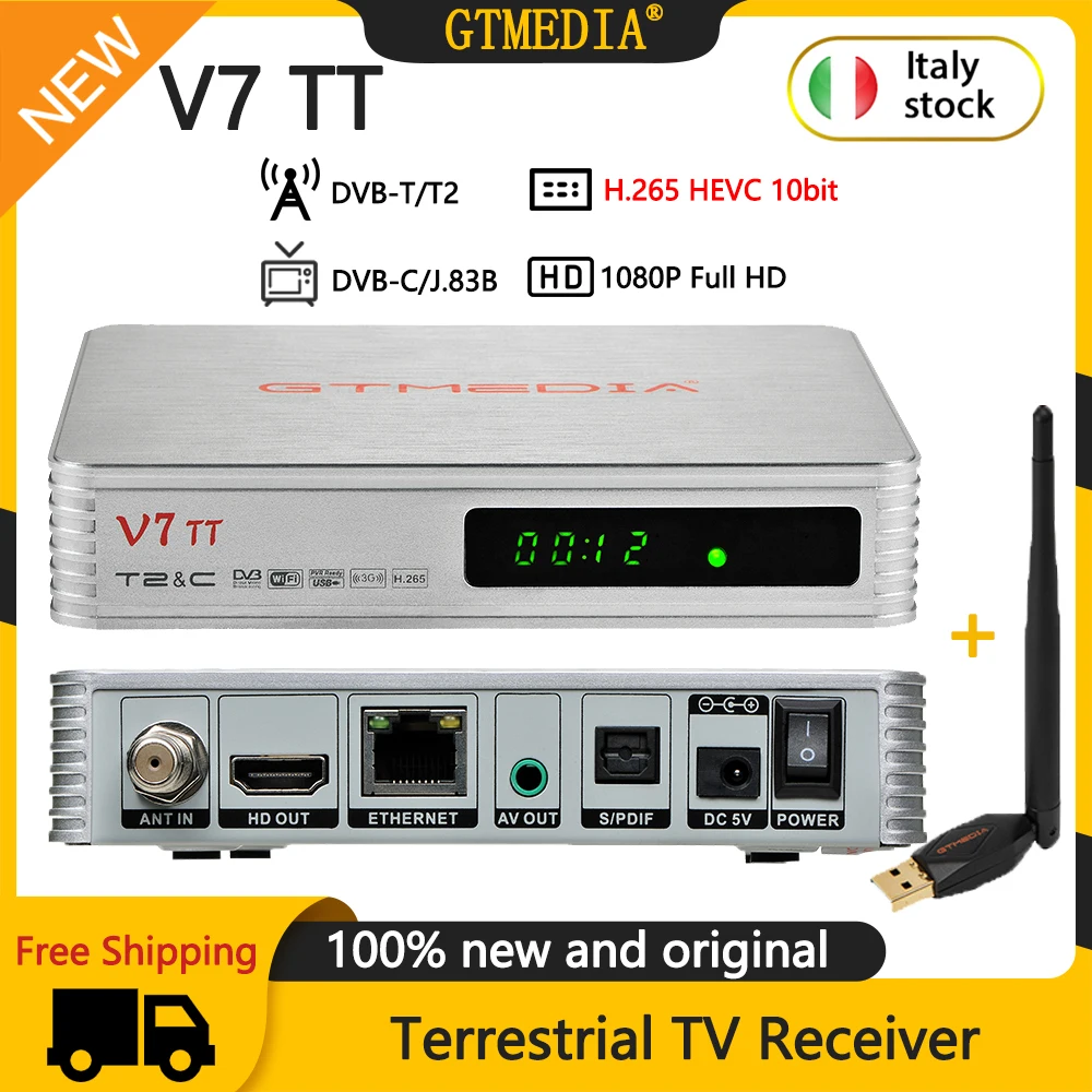 GTMEDIA-receptor de TV terrestre V7 TT, decodificador con Cable de DVB-T2, sintonizador...