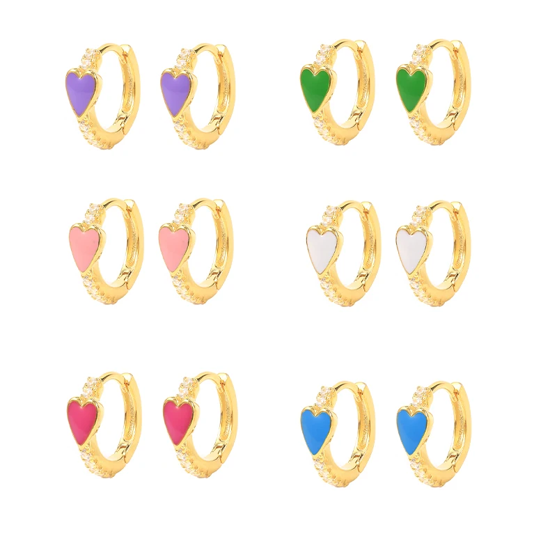 

MC 925 Sterling Silver Woman Korean Enamel Heart Small Hoop Earring Girls Silver Dripping Oil Piercing Earrings Aretes De Mujer