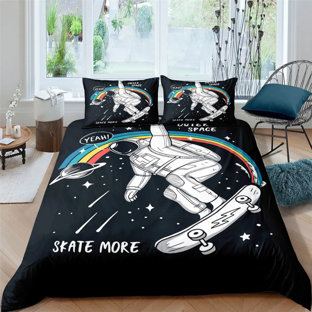 

Space Astronaut Bedding Set Queen King Single Cartoons Duvet Covers With Pillowcase Bed Cover Sets 2/3pcs For Boys Girls