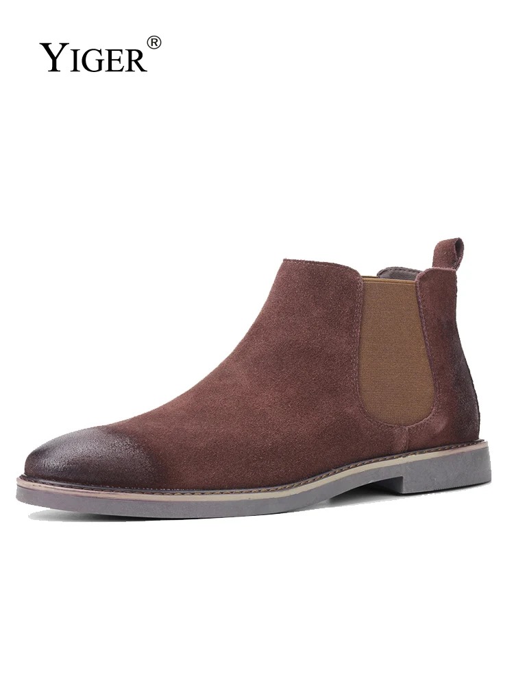 

YIGER Men's Chelsea Boots Ankle Casual Boots Nubuck leather cow suede Male Slip on Chelsea Boots 2021 New Brand High Quality