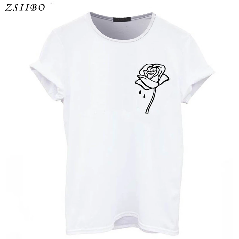 ZSIIBO женская футболка с принтом роз и карманов повседневная забавная Футболка для