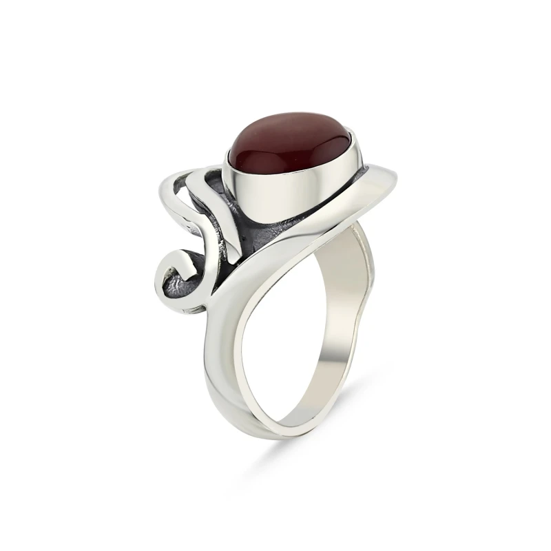 

Silverlina Silver Red Agate Stone Handwork Ring