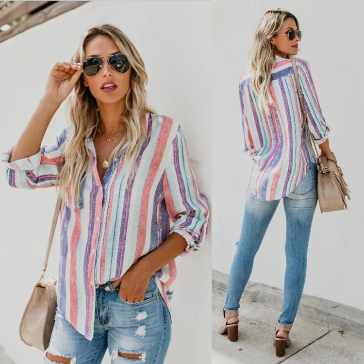 

Autumn and winter new fashion striped large size shirt womens clothing blouse