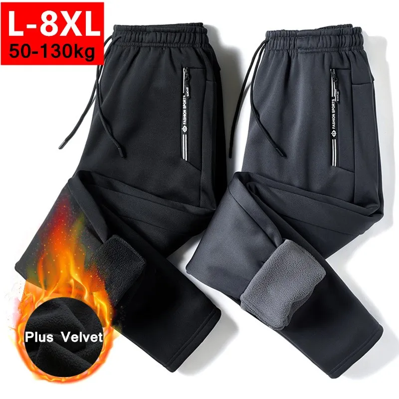 

8XL Plus Size Youth Mens Outdoor Warm Fleece Sports Pants Autumn Winter Plus Velvet Soft Thermal Casual Trousers 50-130 kg