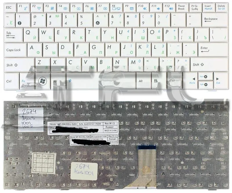 Клавиатура для ноутбука Asus EEE PC 1005HA 1008HA 1001HA 1001px (белая)|Клавиатуры замены| |
