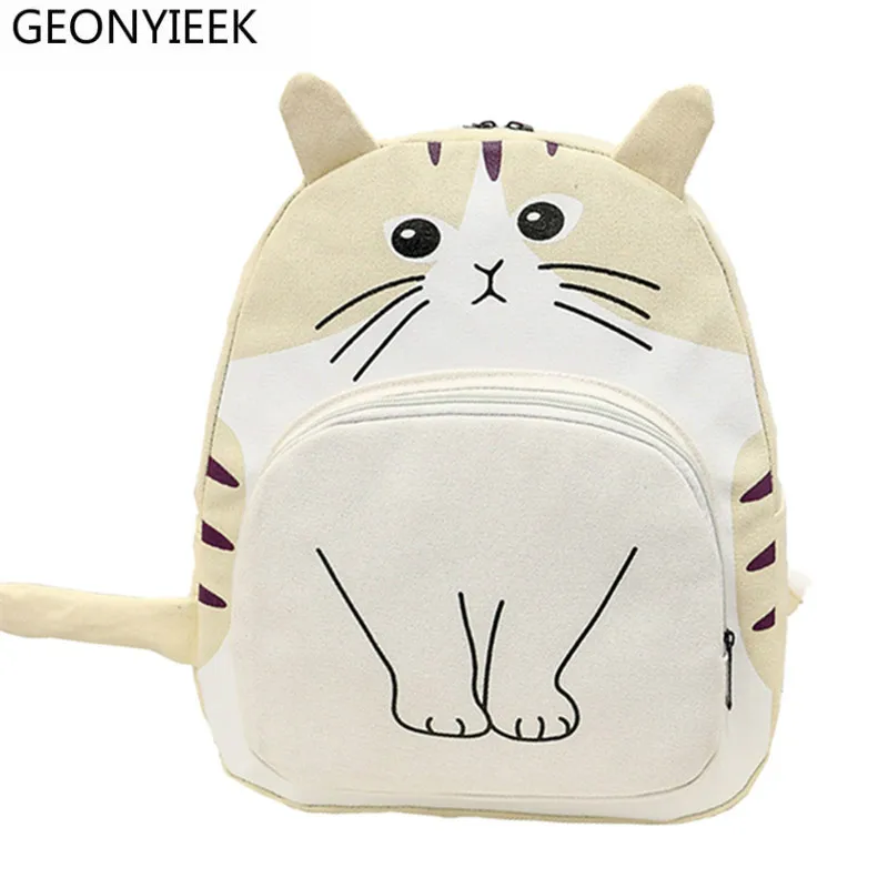 Вместительный холщовый рюкзак для женщин школьный ранец с 3D принтом кота девочек