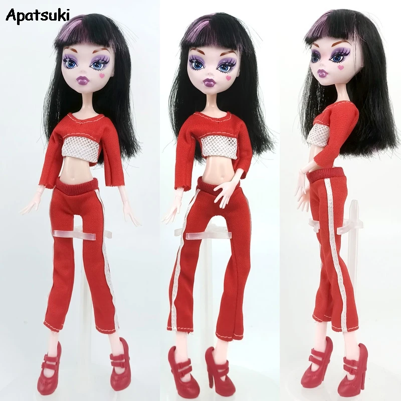 Красный топ с круглым вырезом и длинные брюки модная одежда для кукол Monster High