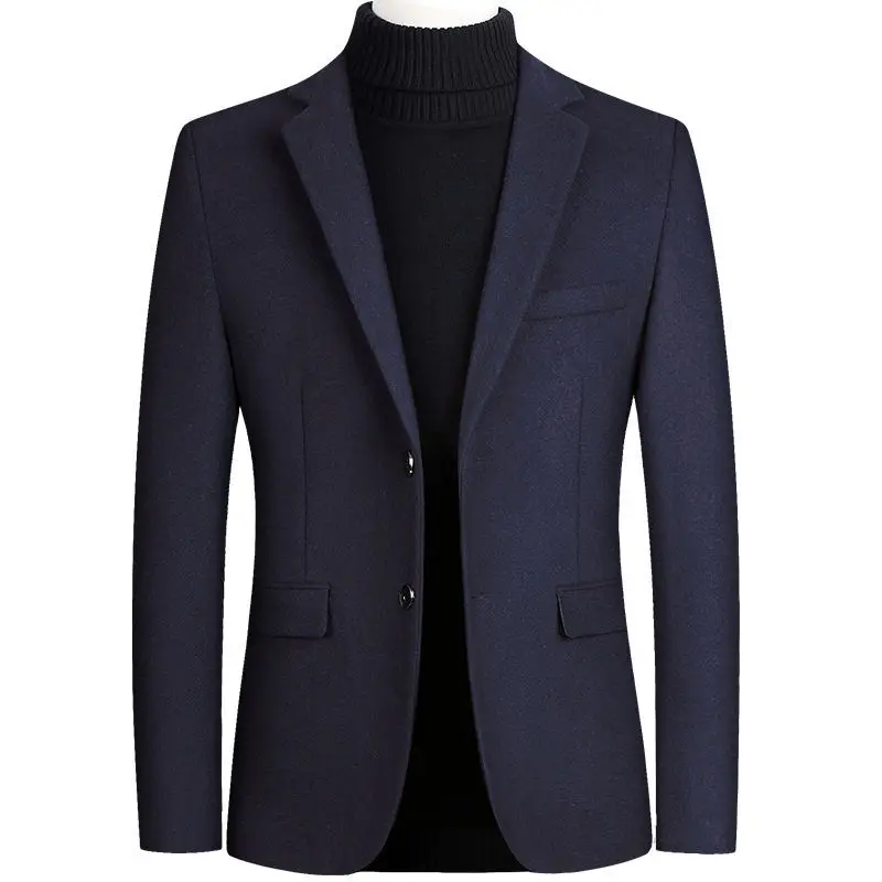 

PARKLEES 2021 Winter Blue Blazers Coat Men Casual Solid Slim Windproof Warm Trench Homme Plus Size Office Business Jacket Mens