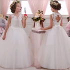 Белое кружевное платье-пачка для девочек на свадьбу и день рождения с цветами