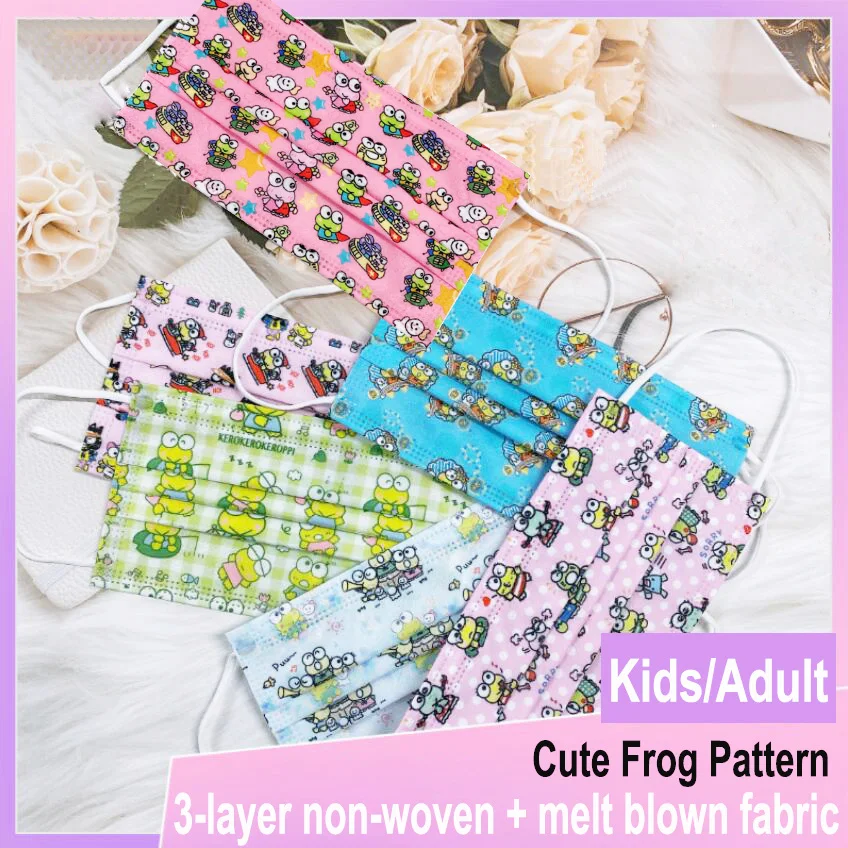 Disposable Face Mask 3-layer Protection for Adults Children student Parent-child Male and Female Printed Frog Patterns Kids | Красота и