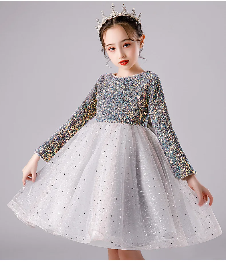

Tulle Sequins O-Neck Flower Girl Wedding & Party Birthday Dress Kids Evening Ball Gown Children Prom Princess Formal Costume