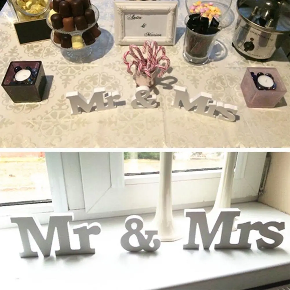Белый знак Mr And Mrs буквы деревянная стойка настольные Свадебные украшения | Дом и
