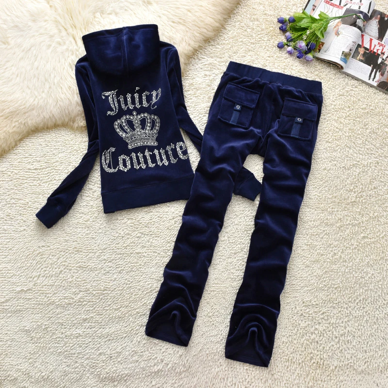 

Autumn And Winter Goose Down Casual Women's Sweatshirt Trousers Suit Letter Rhinestone Hoodie Trousers Two-Piece Suit