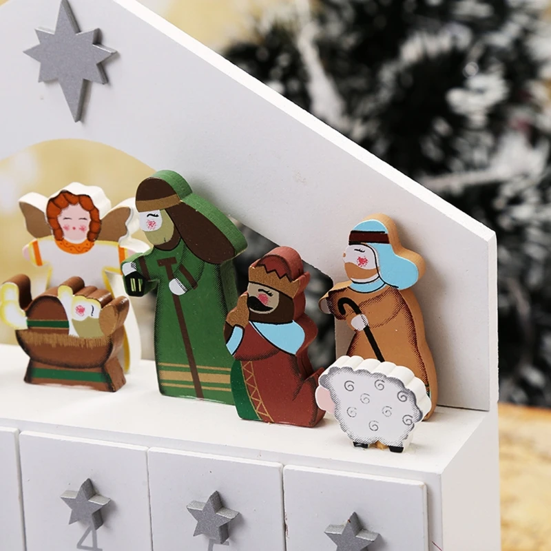 

Christmas Wooden Advent Calendar Jesus with 24 Drawers for Kids Adults Countdown to Christmas Decorations Candy Box