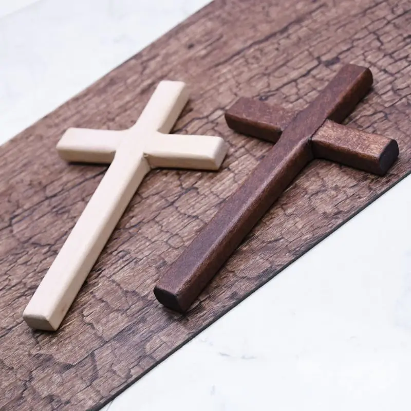 

2pcs Handmade Wooden Crosses Crucifix Jesus Christ Ornaments Religious Charm Necklace Pendant Making