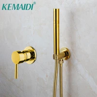 kemaidi golden solid brass bathroom shower set rianfall head bath faucet wall mounted arm mixer water system faucets