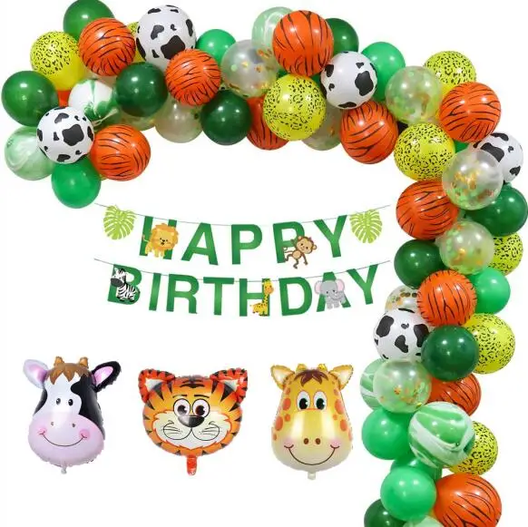 

75PCS Jungle Party Balloons Decoration Kit Safari Party Baby Shower Animal Balloons Arch Kids Birthday Balloon Zoo Themed Party