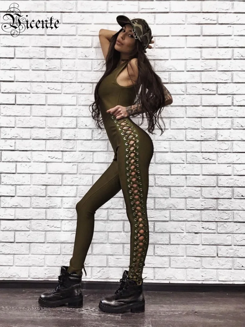 Женский комбинезон с глубоким вырезом и перекрестной шнуровкой бандажный v