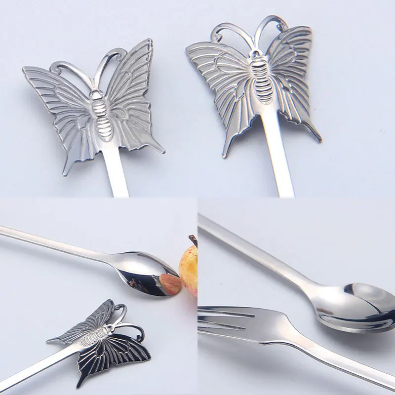

Tableware Tea Coffee Mixing Spoon Butterfly Korean Dessert Fruit Fork Home Ice Cream Scoop Stainless Steel Cute Butterfly Fork