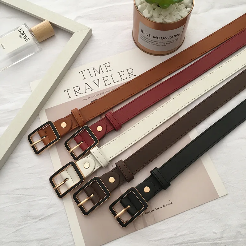 

Adjustable PU Leather Ladies Dress Belts Skinny Thin Women Waist Strap Gold Color Buckle Female Pasek Damski luxury designer