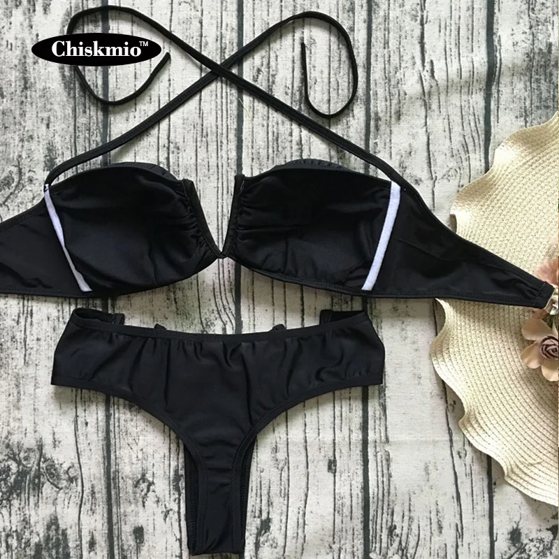 

Sexy Womens Summer Push-Up Padded Bandage Bikini Set Halter Solid Color High Waist Swimming Costume Backless Beachwear Swimsuit