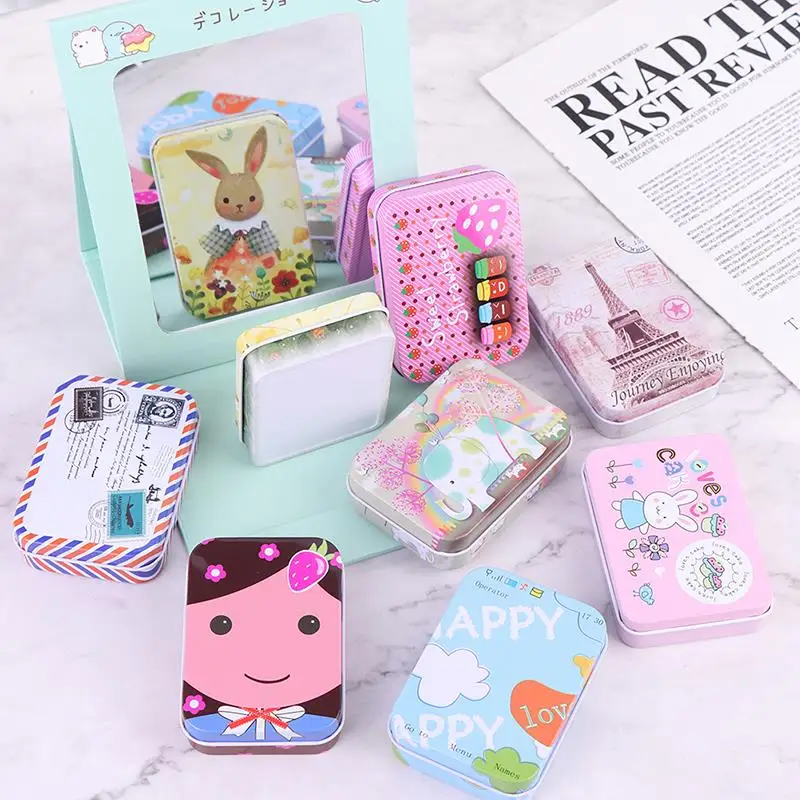 Металлическая жестяная мини-коробка с милыми рисунками прямоугольные футляры