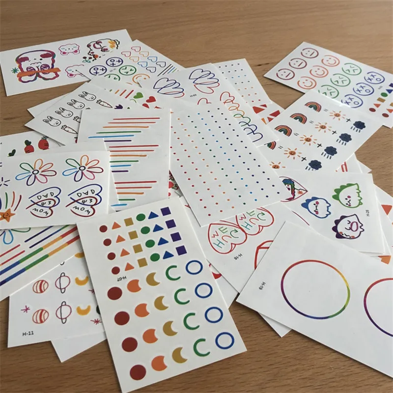 

AOMU Cute Love Smiley DIY Tattoo Sticker for Women Girl Geometric Colorful Personality Waterproof Simple Couple Cartoon Sticker