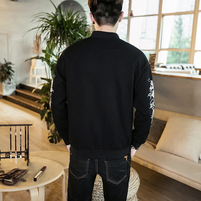 

Streetwear Jacket Bomber Men Autumn Chinese Style Men Jacket Coat Dragon Embroidery 6XL Men Jacket Coat Black Jaqueta Masculino