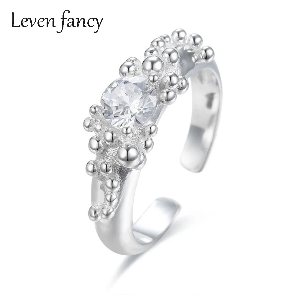 

925 Sterling Silver Cubic Zirconia CZ Bubble Cocktail Fashion Hand Ring Irregular Women Band Engagement Bridesmaid Rings