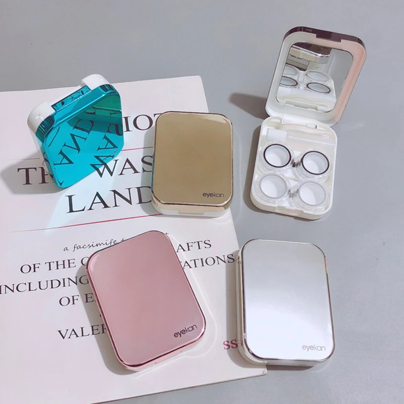 

New Arrival Reflective Cover Contact Lens Case Eye Contact Boxwith Mirror Female Portable Colored Contact Lens Container