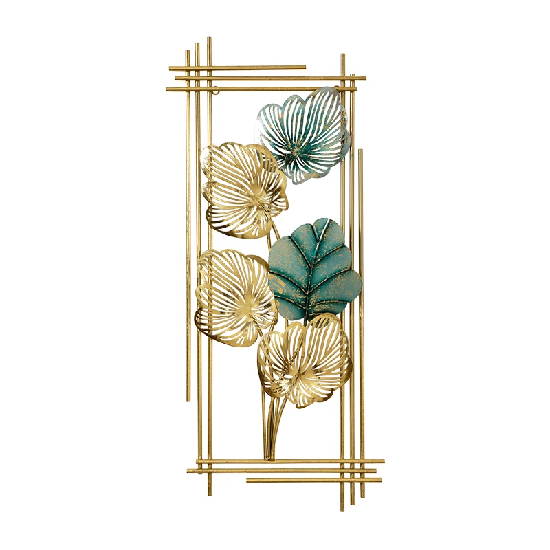 

Home Living room Background Wall Sticker Mural Crafts wall sticker Gold Luxury Wrought Iron Green Leaf Wall Hanging Decoration