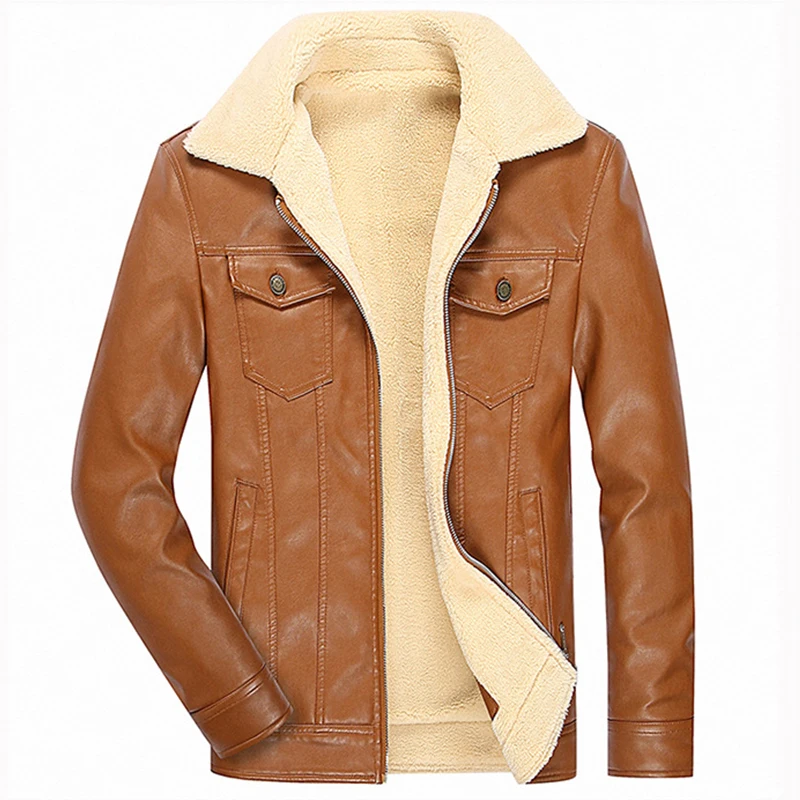 Men's Pu Leather Jacket Fashion Warm Slim Trend Cotton Jacket Autumn Winter Hot Sale Male Plus Velvet Thickening Bomber Jacket
