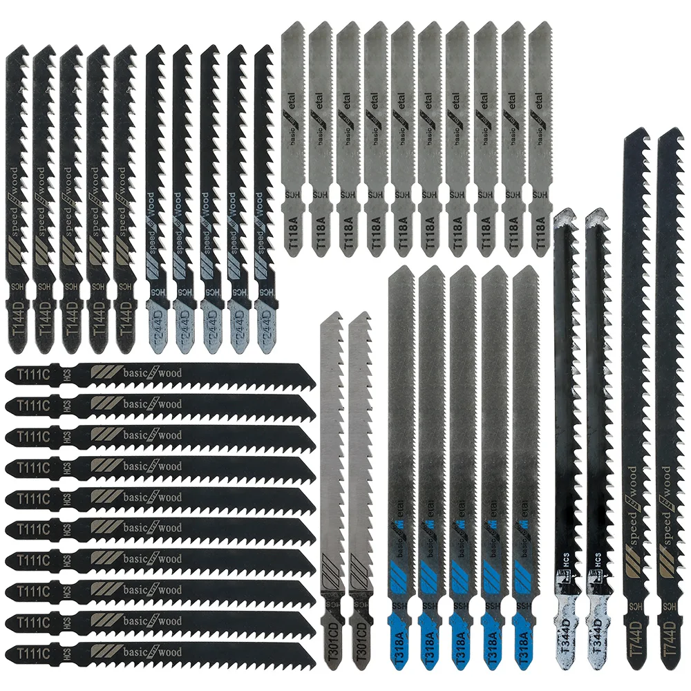 

41Pcs Jig Saw Blade Universal Jigsaw Blade Set HCS/HSS T Shank Jig Saw for Wood Plastic Metal Fast Woodworking Cutting