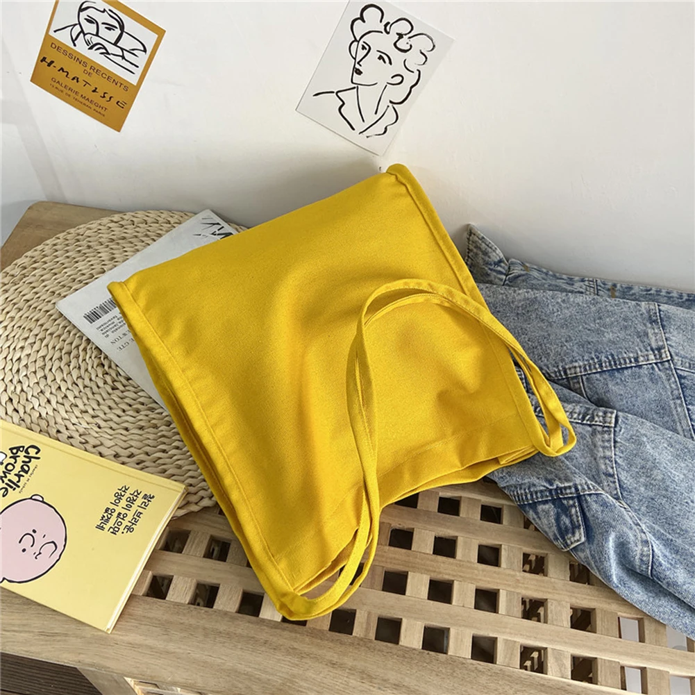 

Vintage Women Solid Color Shoulder Shopping Bag Casual Ladies Canvas Large Capacity Tote Handbags