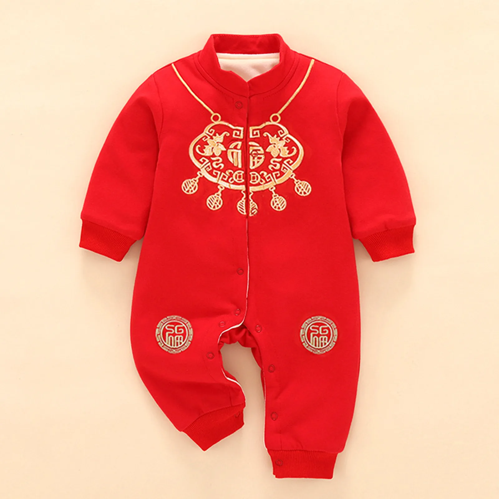 Newborn Infant Baby Thick Fleeces New Year Tang Suit Romper Chinese Style Jumpsuit Sets Spring Festival Baby Clothes 0M-18M