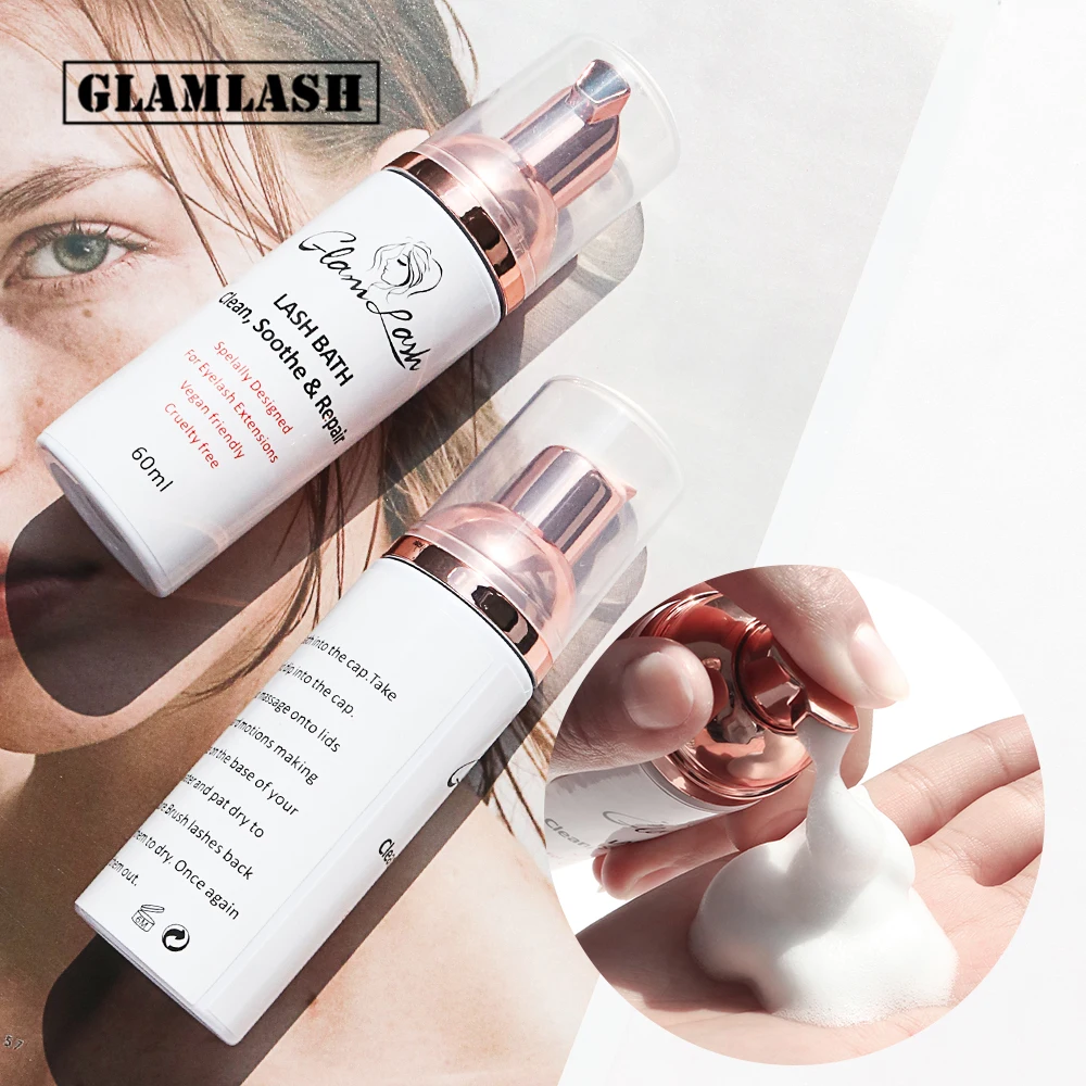 GLAMLASH 60ml Eyelash Foam Cleanser Shampoo For Eyelashes Extensions Eye Cleaning Lashes Extension Lash 3D Mink Eyelashes