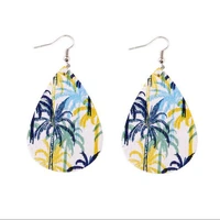 bohemia style flower leaf pattern pu leather teardrop earrings for women tropical beach design plant leather earrings jewelry