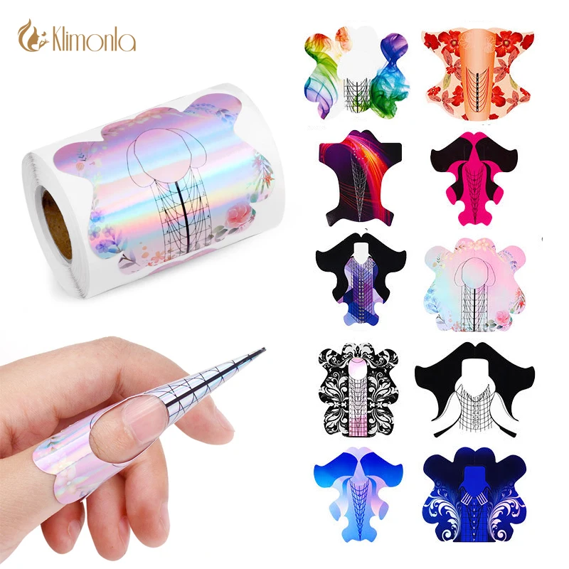 100pcs Nail Extension Forms Stickers Holder for Gel Acrylic Tips French Nail Builder Mold Extension Tools Laser Butterfly