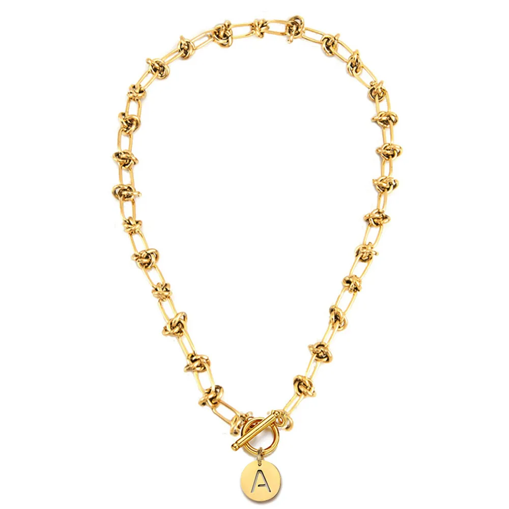 

Цепочка Из Нержавеющей Стали С Завязанными вручную медалями буквами инициалами алфавита, ожерелье для женщин, чокер с именем, ювелирные изд...