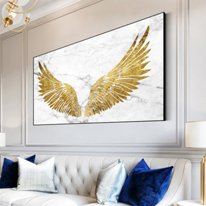 Golden wings and feathers living room bedroom decoration painting wall pictures for canvas | Дом и сад