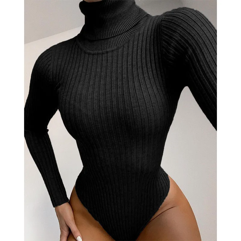 

Autumn Winter New Fashion Women High Neck Warmth Solid Color Slim Long Sleeve One Piece Basic Bodysuit Women Clothes