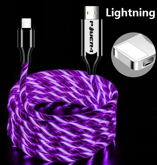 Power4 Прохладный светящийся USB C Микро зарядный кабель три разъема доступны для Lightning/Apple Android type-C зарядки мобильного телефона - Цвет: iPhone-Purple