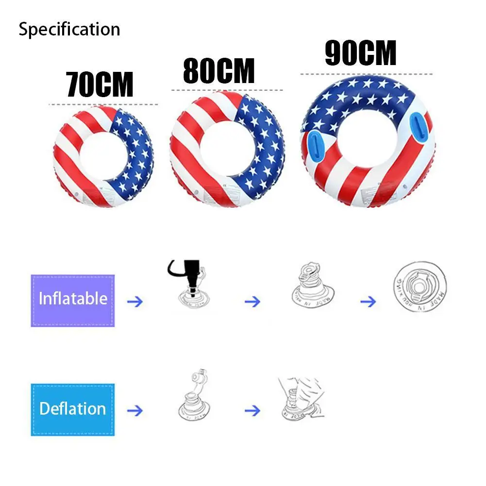 

2021 Summer Beach Swimming Ring Inflatable Swim Circle Water Park Thicken Floating Mat Bed USA Flag Print Swimming Accessories