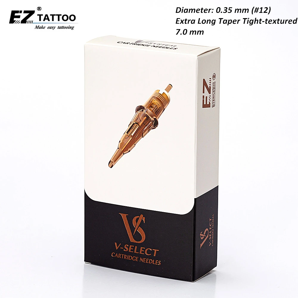 

EZ V Select Tattoo Needle Cartridge #12(0.35 MM) Round Liner Extra Long Taper Tight Textured 7.0 mm for Rotary Machines 20 PCS